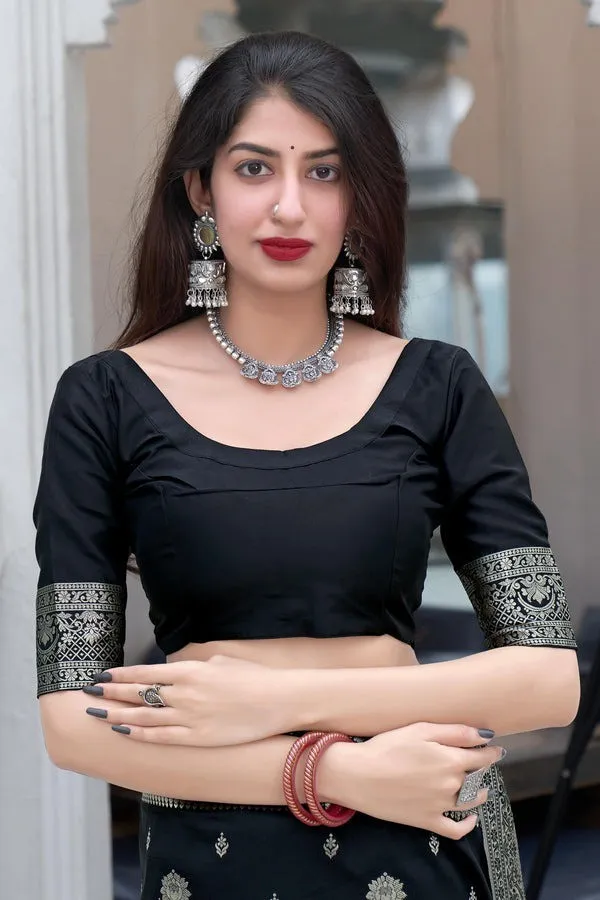 Black_Woven_Kanjivaram_Jacquard_Saree_with_Saree_Cover